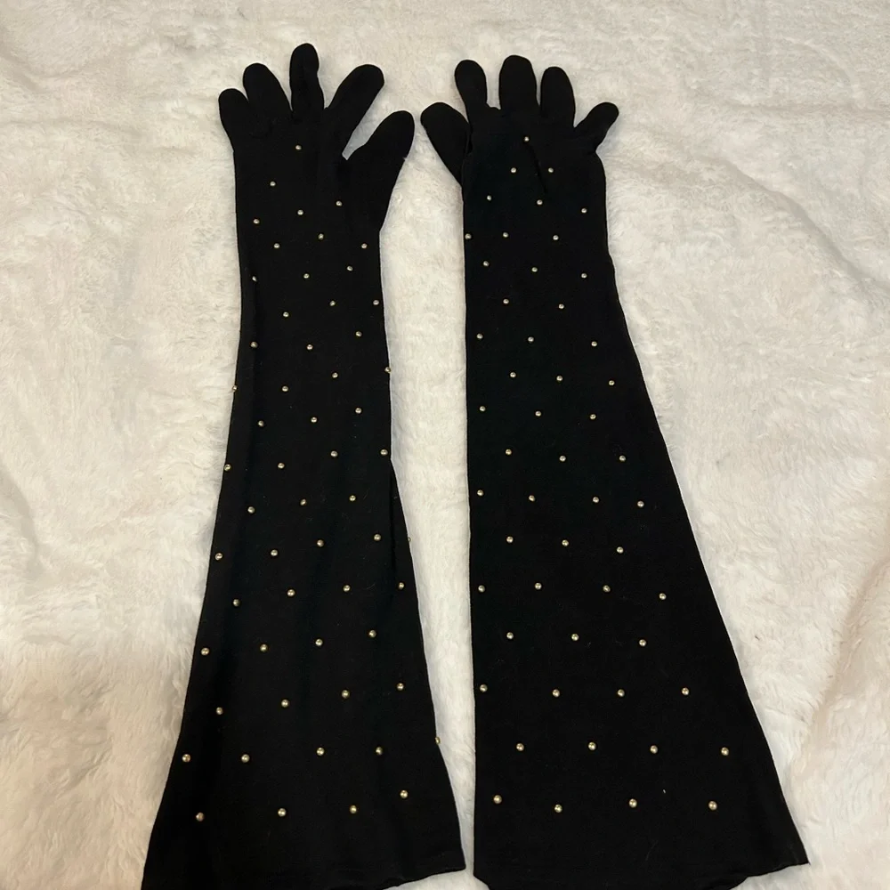 Vintage Aris Long Opera Gloves with Gold Stud Accents